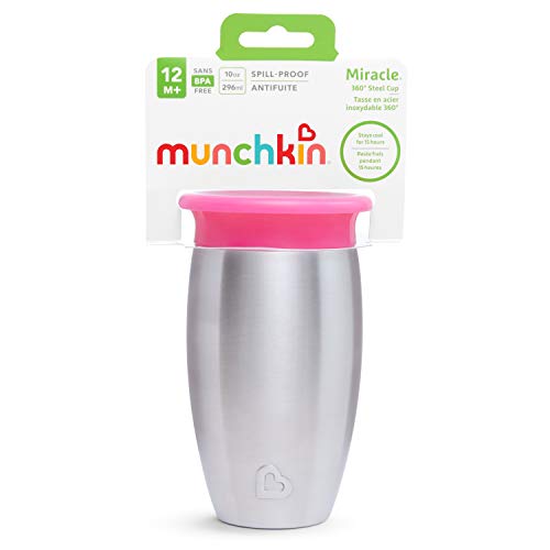 Munchkin Miracle Stainless Steel 360 Sippy Cup, 10 oz, Pink