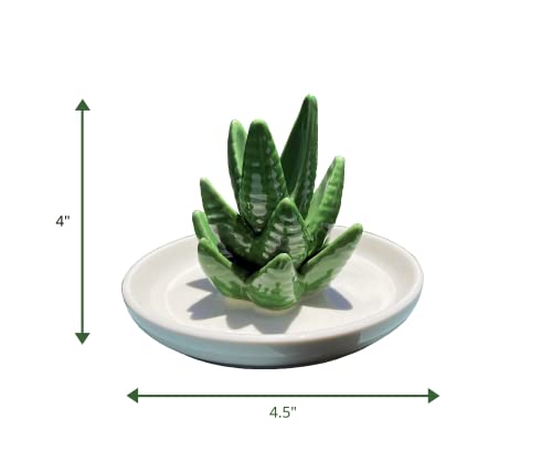 EZDC Glazed Ceramic Ring Dish, Green Chubby Aloe Vera Ring Holder Dish, 4.5” Jewelry Dish, Ring Holder for Jewelry, Rings, Earrings & Necklaces