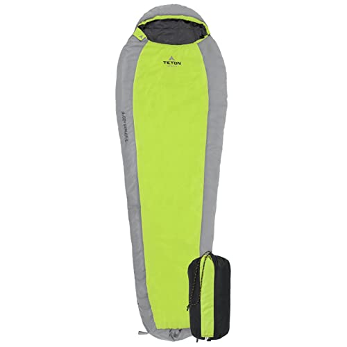 TETON Sports TrailHead Sleeping Bag for Adults; Lightweight Camping, Hiking, Green/Gray, Regular - 87" x 32" x 22"