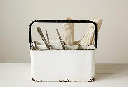 Creative Co-Op Farmhouse Metal Storage Caddy with 6 Compartments and Handle, Distressed White and Black