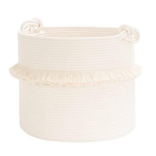 CherryNow Large Woven Storage Baskets – 16'' x 13'' Cotton Rope Decorative Hamper for Nursery, Toys, Blankets, and Laundry, Cute Tassel Nursery Decor - Home Storage Container