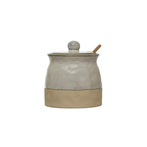 Creative Co-Op White Stoneware Sugar Lid Pot