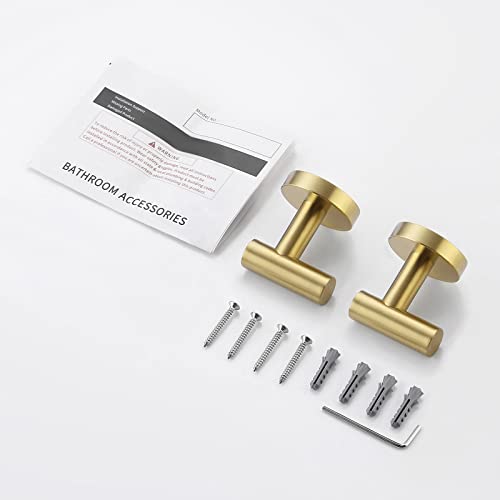 KES Bath Towel Hook Robe Hook for Bathroom Kitchen Wall Mount SUS 304 Stainless Steel Brushed Brass 2 Pack, A2164-BZ-P2