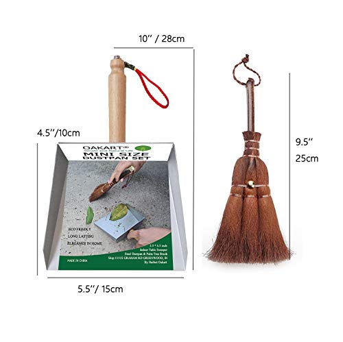 OAKART Mini Metal Dustpan and Brush Set Handmade Natural Bristle Hand Broom