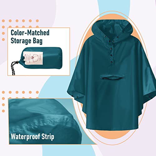 SaphiRose Lightweight Kids Rain Poncho Jacket Waterproof Outwear Rain Coat Teal Small