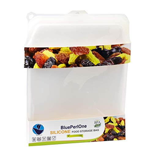 BluePerlOne 100% Food Grade Silicone Dishwasher Safe Preservation Bags for Microwave, Oven, Refrigerator, Freezer & Sous Vide. (White, BPA Free, Leak Proof,)- 1 Bag