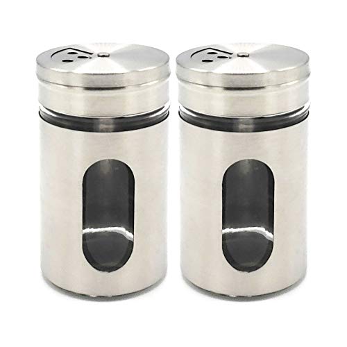 JVLM HOME Premium Glass Salt and Pepper Shakers Dispensers Set with Stainless Steel lids (Stainless Steel)