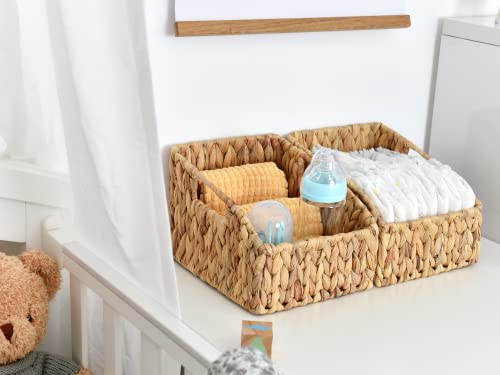 StorageWorks Water Hyacinth Wicker Baskets with Built-in Handles, Hand Woven Baskets for Organizing, Natural, 2-Pack, 7 ¾"L x 9 ½"W x 6 ½"H