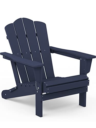 KINGYES Folding Adirondack Chair, HDPE All-Weather Adirondack Chair, Navy