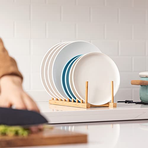 HBlife Bamboo Dish Plate Bowl Cup Book Pot Lid Cutting Board Drying Rack Stand Drainer Storage Holder Organizer Kitchen Cabinet