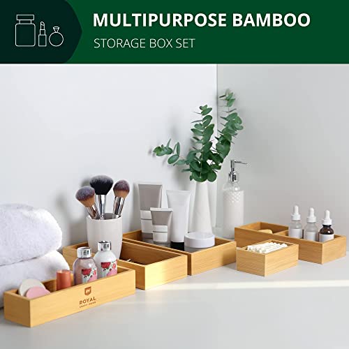 Luxury Bamboo Drawer Organizer Storage Box, Bin Set - Multi-Use Drawer Organizer for Kitchen, Bathroom, Office Desk, Makeup, Jewelry (5 Boxes)