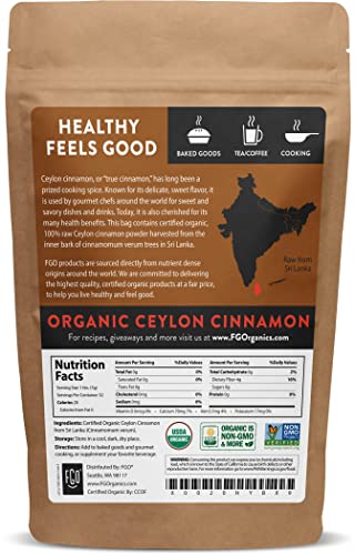 FGO Organic Ceylon Cinnamon Powder, 100% Raw from Sri Lanka, 8oz (Pack of 1)