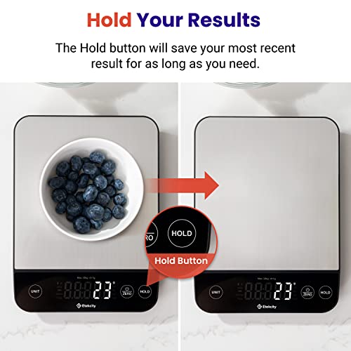 Etekcity Luminary 22lb Food Kitchen Digital Scale for Weight Loss, IPX6 Waterproof, Rechargeable, Ounces and Grams for Cooking Baking, 0.05oz/1g Precise Graduation, 304 Stainless Steel