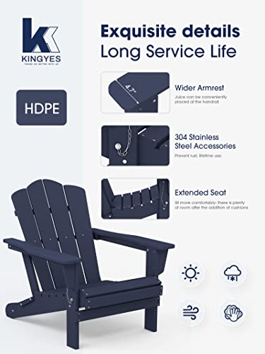 KINGYES Folding Adirondack Chair, HDPE All-Weather Adirondack Chair, Navy