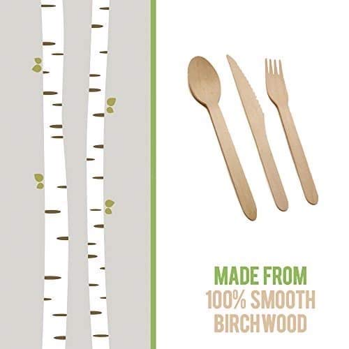 PhearNot Disposable Wooden Cutlery Set - 300 Count (100 Forks, 100 Spoons, 100 Knives) - Natural White Birchwood Flatware Utensils - Durable, Smooth, Biodegradable, Eco-Friendly