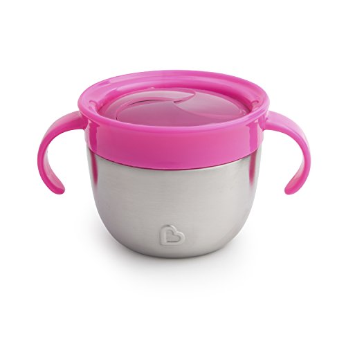 Munchkin Stainless Steel Snack Catcher with Lid, 9 Ounce, Pink, 1 Count (Pack of 1)