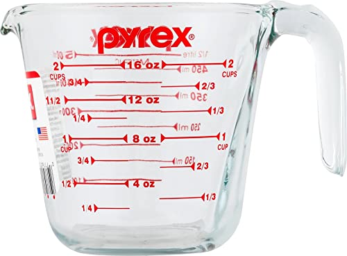 Pyrex Prepware 2-Cup Measuring Cup Red Graphics Clear
