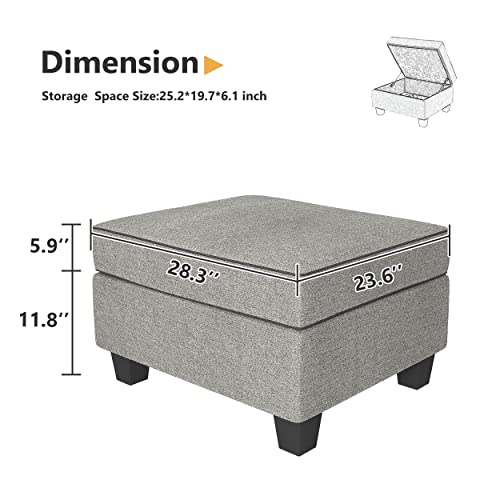 HONBAY Storage Ottoman with Hydraulic Rod, Linen Fabric Storage Bench, Rectangle Footstool Ottoman with Storage, Grey
