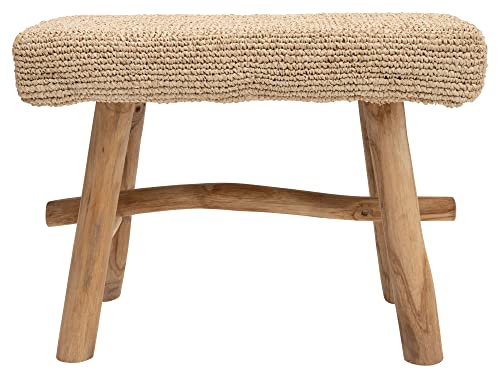 Creative Co-Op 25.25" W Woven Mendong Covered Teak Wood Legs Stool, Tan