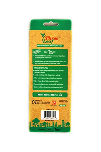 THREE LEAF Recycled Paper Pencils (Pack of 10) - 100% Eco Friendly, Earth Friendly Pencil with Latex Free Eraser - Non toxic Wood free Pencil, 2 HB
