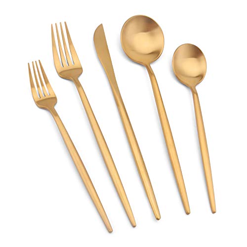 Vanys Silverware Set, Matte Gold Flatware Cutlery Set Service for 4, Satin Finish 20 Piece Stainless Steel Utensils Set for Home and Restaurant, Dishwasher Safe