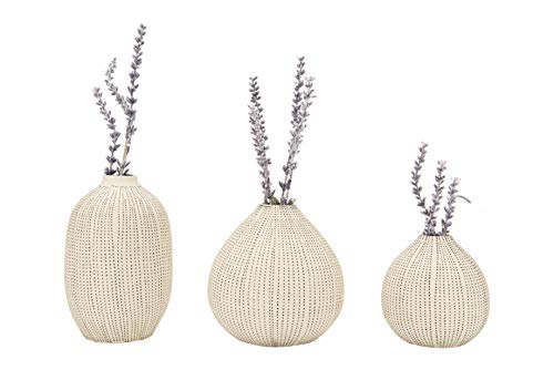 Creative Co-op DF0842 White Stoneware Textured Black Polka Dots (Set of 3 Sizes) Vase