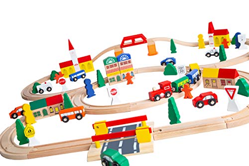 Orbrium Toys 100 Piece Triple Loop Wooden Train Set Track Generic Fits Thomas Brio