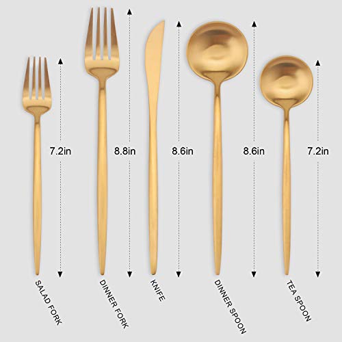 Vanys Silverware Set, Matte Gold Flatware Cutlery Set Service for 4, Satin Finish 20 Piece Stainless Steel Utensils Set for Home and Restaurant, Dishwasher Safe