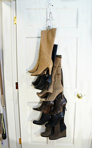 NEW IMPROVED SYSTEM- Boot Stax: Vertical Hanging Boot Rack, Boot Storage, Boot Organizer: 1 Vertical Rod that Swivels + 6 Silver Boot Hangers (Silver)