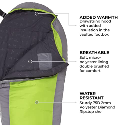 TETON Sports TrailHead Sleeping Bag for Adults; Lightweight Camping, Hiking, Green/Gray, Regular - 87" x 32" x 22"