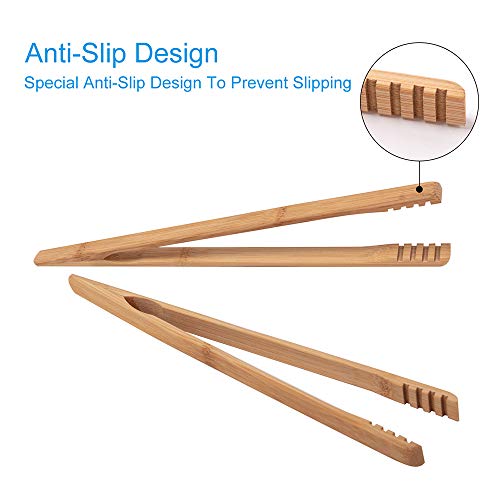2 Pieces Bamboo Toast Tongs, 10.2 Inches Long Wood Toaster Tongs with Anti-slip Design, Tongs for Cooking with Cooking Oil Coating, Eco-friendly