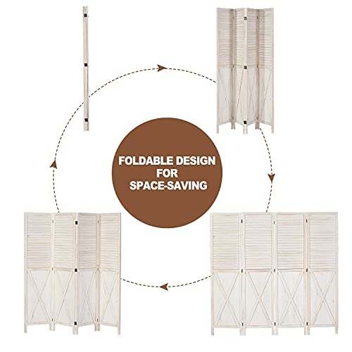 4 Panel Rustic Wood Room Divider, 5.8 Ft Tall Farmhouse, Freestanding Partition, Room Separator, Rustic Barnwood (White)