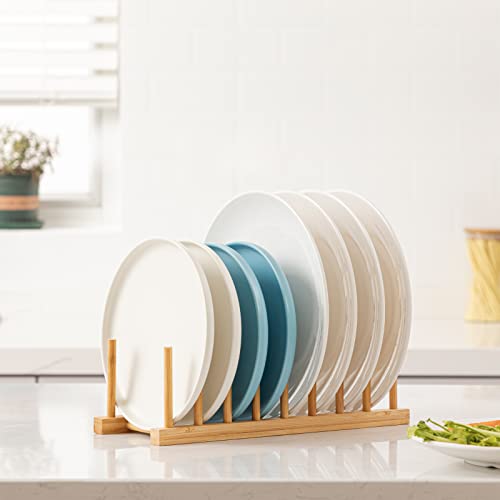 8 Pcs Wooden Plate Racks 8 Slots Plate Organizer for Cabinet Bowl Cup  Cutting Board Drying Rack Dish Organizer Plate Holder Rack for Drawers Pot  Lid