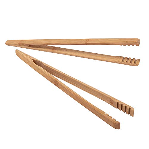 2 Pieces Bamboo Toast Tongs, 10.2 Inches Long Wood Toaster Tongs with Anti-slip Design, Tongs for Cooking with Cooking Oil Coating, Eco-friendly