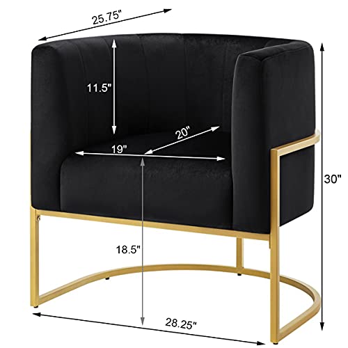 24KF Upholstered Living Room Chairs Modern Black Textured Velvet Accent Chair with Golden Metal Stand-Black