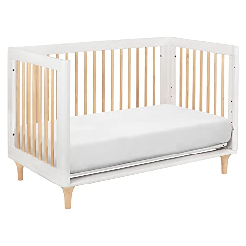 Babyletto Lolly 3-in-1 Convertible Crib with Toddler Bed Conversion Kit in White and Natural, Greenguard Gold Certified