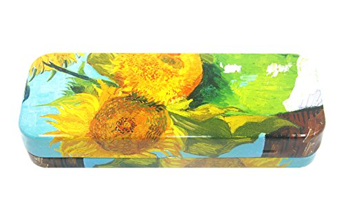 DAHO Mega Tin Pencil/Storage Box with World Famous Arts for Office, Home, Makeup, Accessories Storage (Sunflower)
