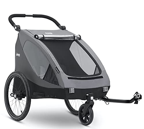 Jeep Everest 2-in-1 Child Bike Trailer and Stroller for 2 Kids by Delta Children | 2-Seater Lightweight Multisport Trailer with Converts to Jogging Stroller | Compact Fold for Travel and Storage, Grey