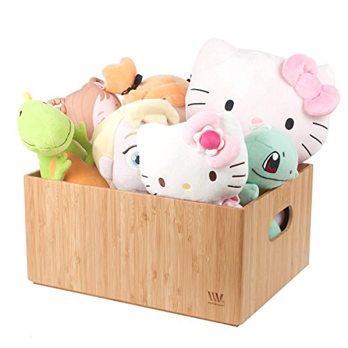 Bamboo Storage Box, 14”x11”x 6.5”, Durable Bin w/ Handles, Stackable - For Toys Bedding Clothes Baby Essentials Arts & Crafts Closet & Office Shelf