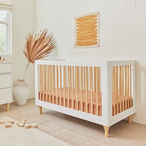 Babyletto Lolly 3-in-1 Convertible Crib with Toddler Bed Conversion Kit in White and Natural, Greenguard Gold Certified