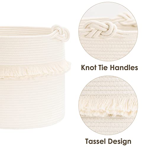 CherryNow Large Woven Storage Baskets – 16'' x 13'' Cotton Rope Decorative Hamper for Nursery, Toys, Blankets, and Laundry, Cute Tassel Nursery Decor - Home Storage Container