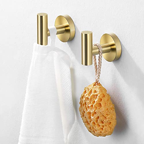 KES Bath Towel Hook Robe Hook for Bathroom Kitchen Wall Mount SUS 304 Stainless Steel Brushed Brass 2 Pack, A2164-BZ-P2