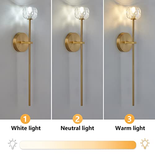 BOKT Modern Crystal Wall Sconce Luxury Long Strip Crystal Wall Sconce Set of 2 Vintage Rustic Wall Mounted Sconce Brass Wall Mounted Light K9 Clear Crystal Decoration Light for Bathroom Bedroom