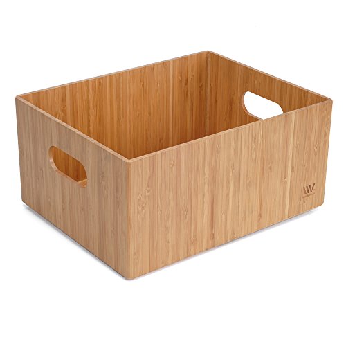 Bamboo Storage Box, 14”x11”x 6.5”, Durable Bin w/ Handles, Stackable - For Toys Bedding Clothes Baby Essentials Arts & Crafts Closet & Office Shelf
