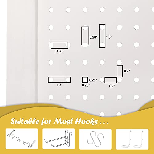 Betterhood 4 Panel Pegboard Display 5 Ft Folding Privacy Partition Room Divider Screen Wood Freestanding Display Board Organizer for Craft Show, Jewelry, Retail, Cloth，White