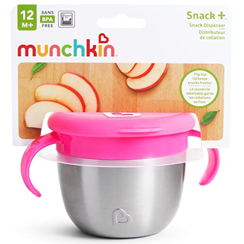 Munchkin Stainless Steel Snack Catcher with Lid, 9 Ounce, Pink, 1 Count (Pack of 1)
