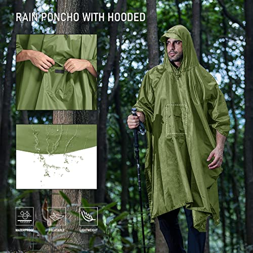 SaphiRose Hooded Rain Poncho Waterproof Raincoat Jacket for Men Women Adults(Green)