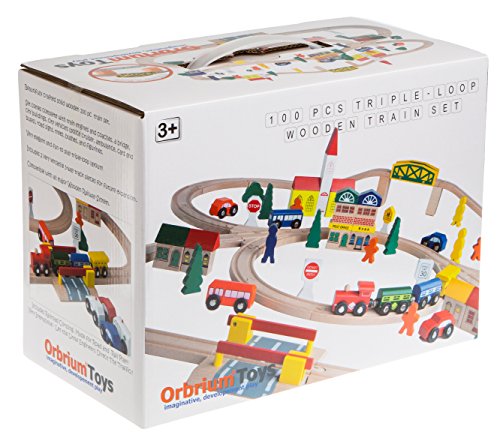 Orbrium Toys 100 Piece Triple Loop Wooden Train Set Track Generic Fits Thomas Brio