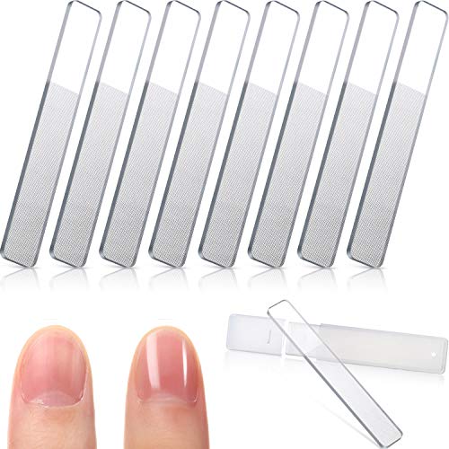 8 Pieces Nano Shiner Files Glass Natural Nail Files Crystal Nail Shiner Buffer Polisher with Case for Natural Nails