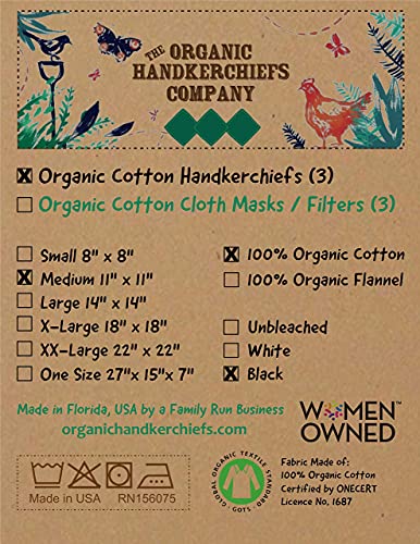 Men's Handkerchiefs Black Organic Cotton 11" pocket squares Made in USA (3)